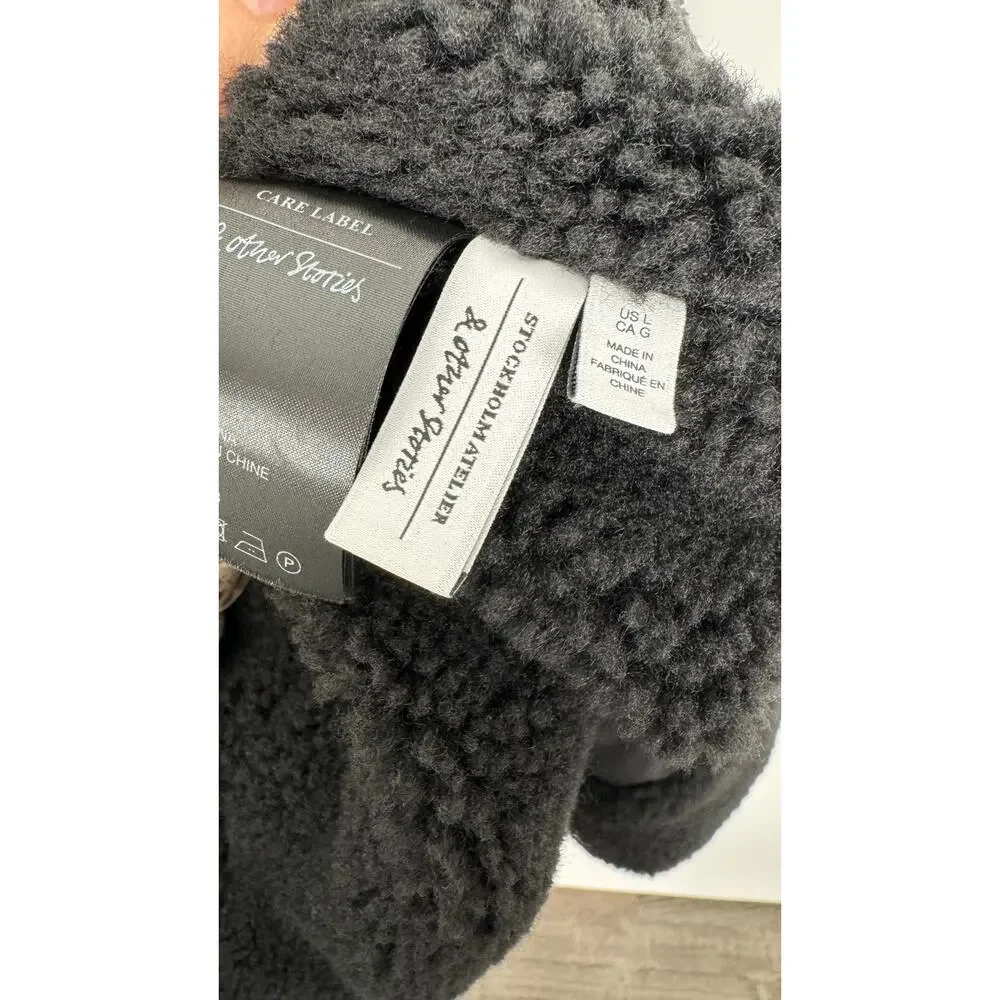 & Other Stories Stockholm Aviator Jacket Womens Large Black New Faux Shearling - Picture 12 of 16